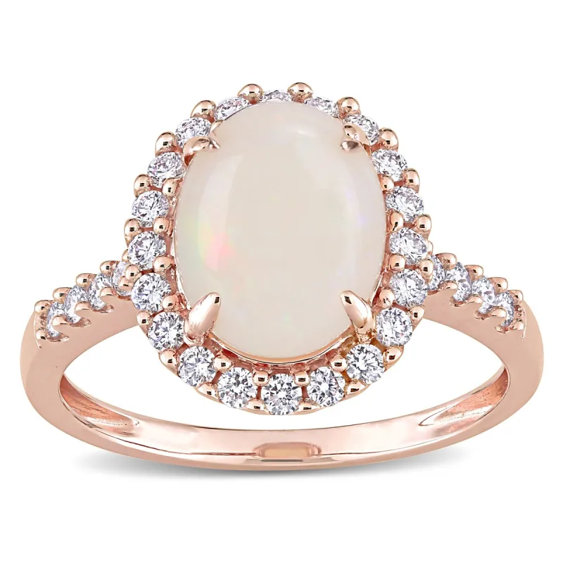 Miadora 14k Rose Gold Oval-cut Opal and 2/5ct TDW Diamond Halo Cocktail Ring sold by Zulily