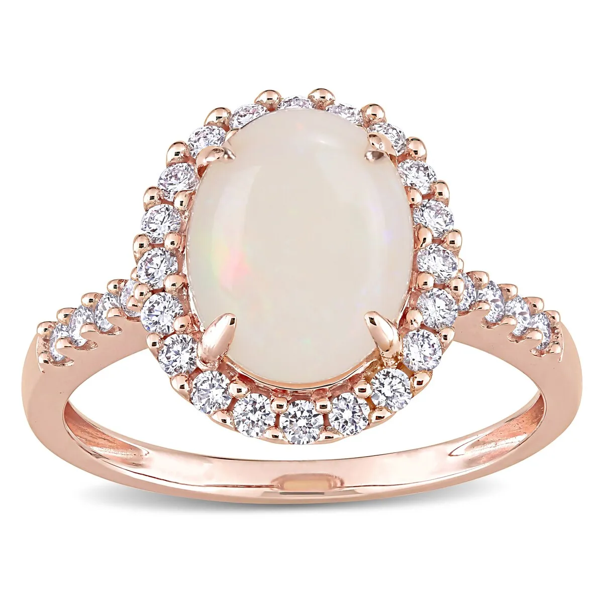 Miadora 14k Rose Gold Oval-cut Opal and 2/5ct TDW Diamond Halo Cocktail Ring sold by Zulily