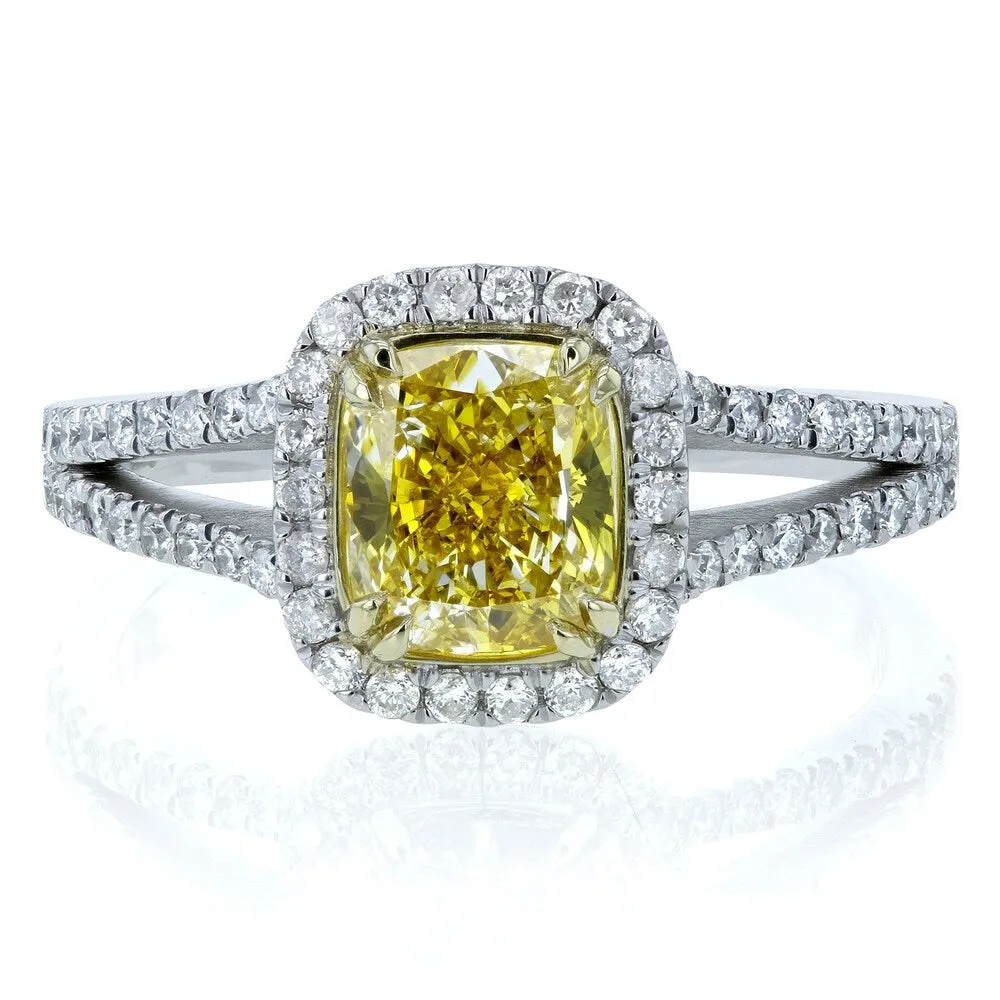 Annello by Kobelli 18k Two Tone Gold 1 3/5ct TDW GIA Certified Fancy Vivid Yellow Cushion Diamond Halo Split Shank Ring sold by Zulily product image thumbnail 2
