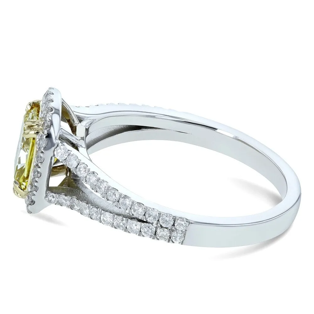Annello by Kobelli 18k Two Tone Gold 1 3/5ct TDW GIA Certified Fancy Vivid Yellow Cushion Diamond Halo Split Shank Ring sold by Zulily product image thumbnail 4