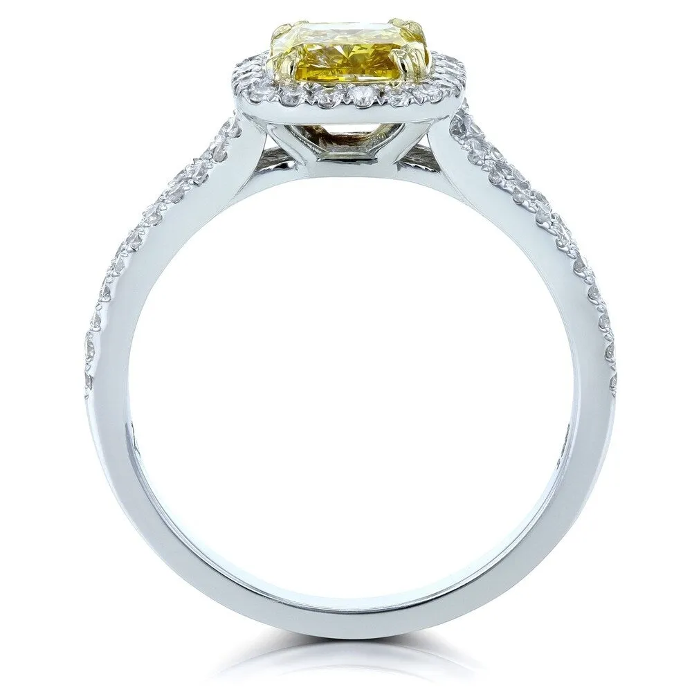 Annello by Kobelli 18k Two Tone Gold 1 3/5ct TDW GIA Certified Fancy Vivid Yellow Cushion Diamond Halo Split Shank Ring sold by Zulily product image thumbnail 3