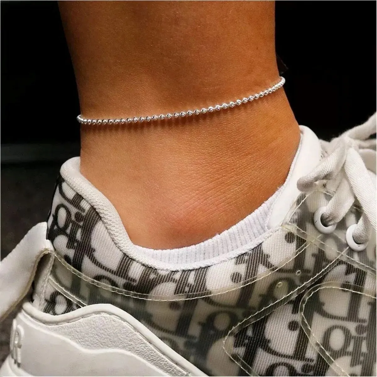 925 Sterling Silver 2MM Diamond Cut Moon Chain Anklet 9" or 10" sold by Zulily