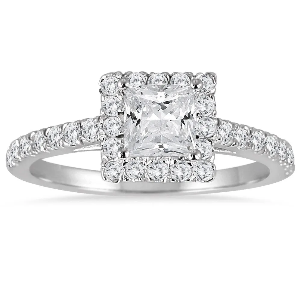 1 Carat TW Princess Cut Diamond Halo Engagement Ring in 14K White Gold sold by Zulily