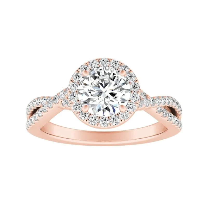 Auriya 14k Gold Round 3ct Moissanite and 1/3ctw Halo Diamond Engagement Ring sold by Zulily