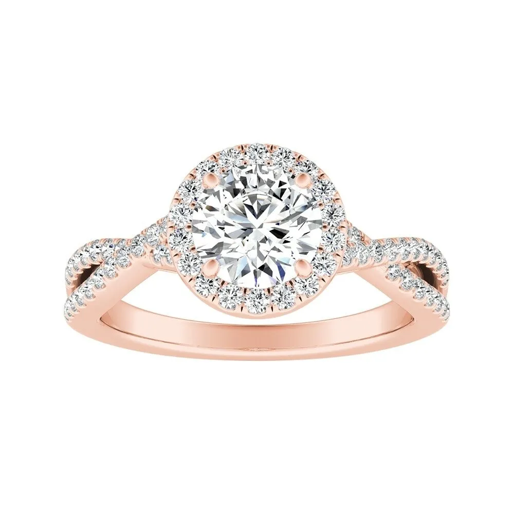 Auriya 14k Gold Round 3ct Moissanite and 1/3ctw Halo Diamond Engagement Ring sold by Zulily