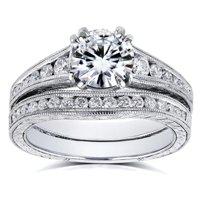 Annello by Kobelli 14k White Gold 1 1/2ct TGW Forever One Moissanite and Diamond Bridal Set sold by Zulily