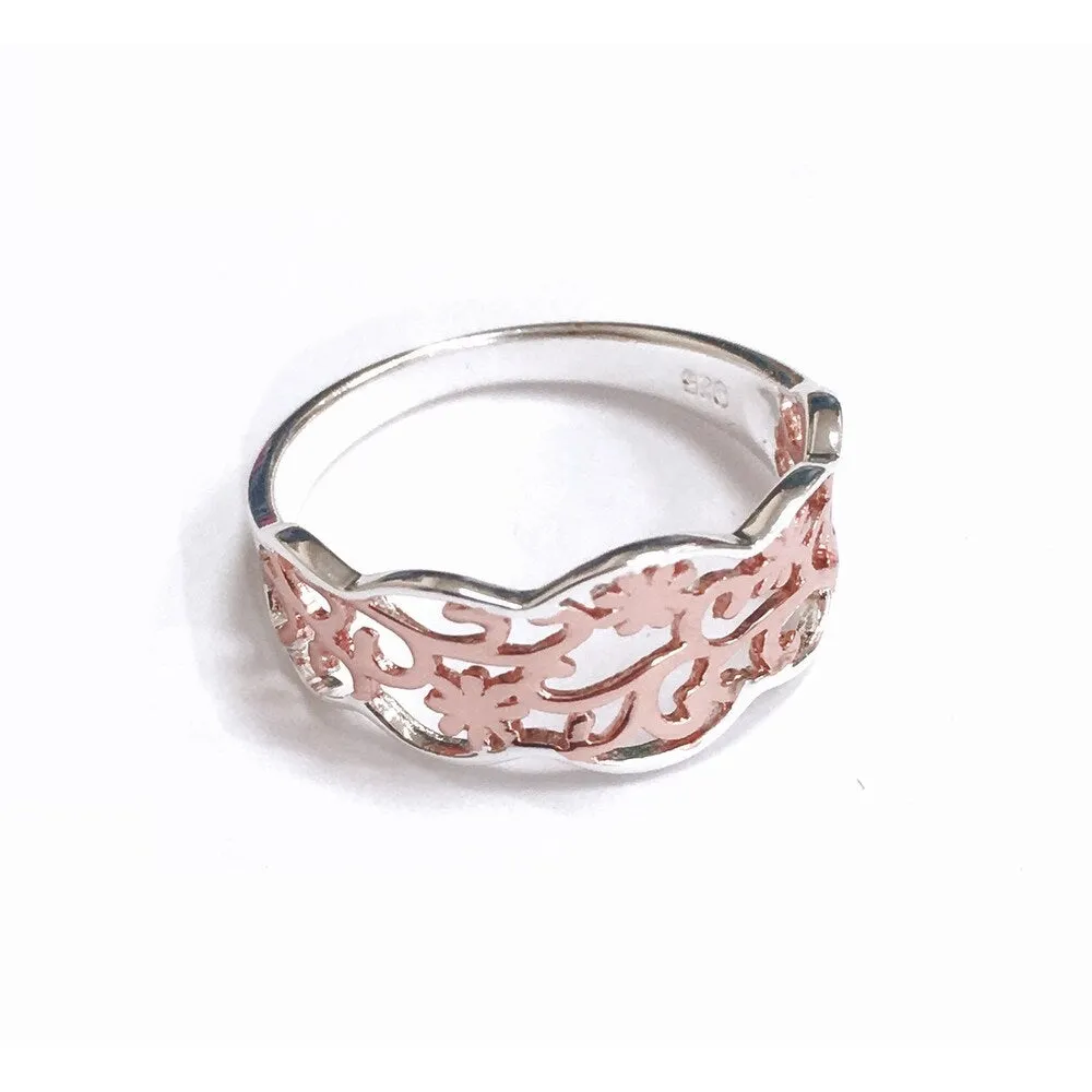 Vera & Co Sterling Silver Two-Tone Filigree of Flowers and Vine Ring sold by Zulily