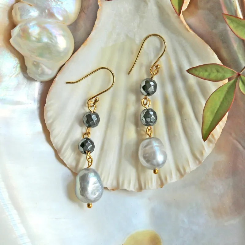 Faceted Hematite and Pearls Earring made by Zulily