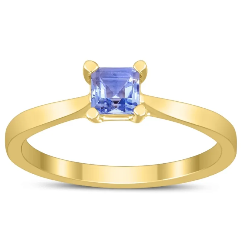 Square Princess Cut 4MM Tanzanite Solitaire Ring in 10K Yellow Gold sold by Zulily