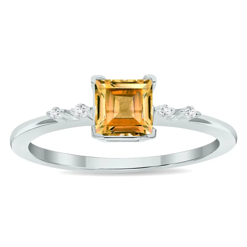 Women's Citrine and Diamond Sparkle Ring in 10K White Gold sold by Zulily