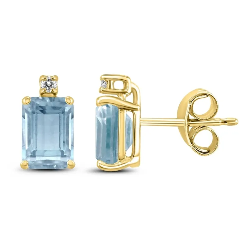 14K Yellow Gold 6x4MM Emerald Shaped Aquamarine and Diamond Earrings sold by Zulily