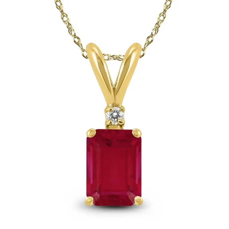 14K Yellow Gold 6x4MM Emerald Shaped Ruby and Diamond Pendant sold by Zulily