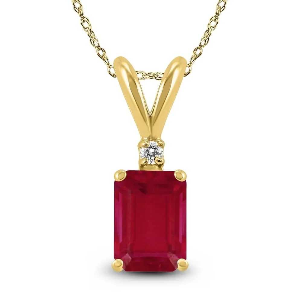 14K Yellow Gold 6x4MM Emerald Shaped Ruby and Diamond Pendant sold by Zulily