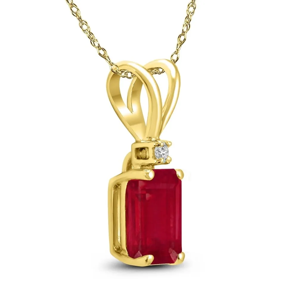 14K Yellow Gold 6x4MM Emerald Shaped Ruby and Diamond Pendant sold by Zulily product image thumbnail 2