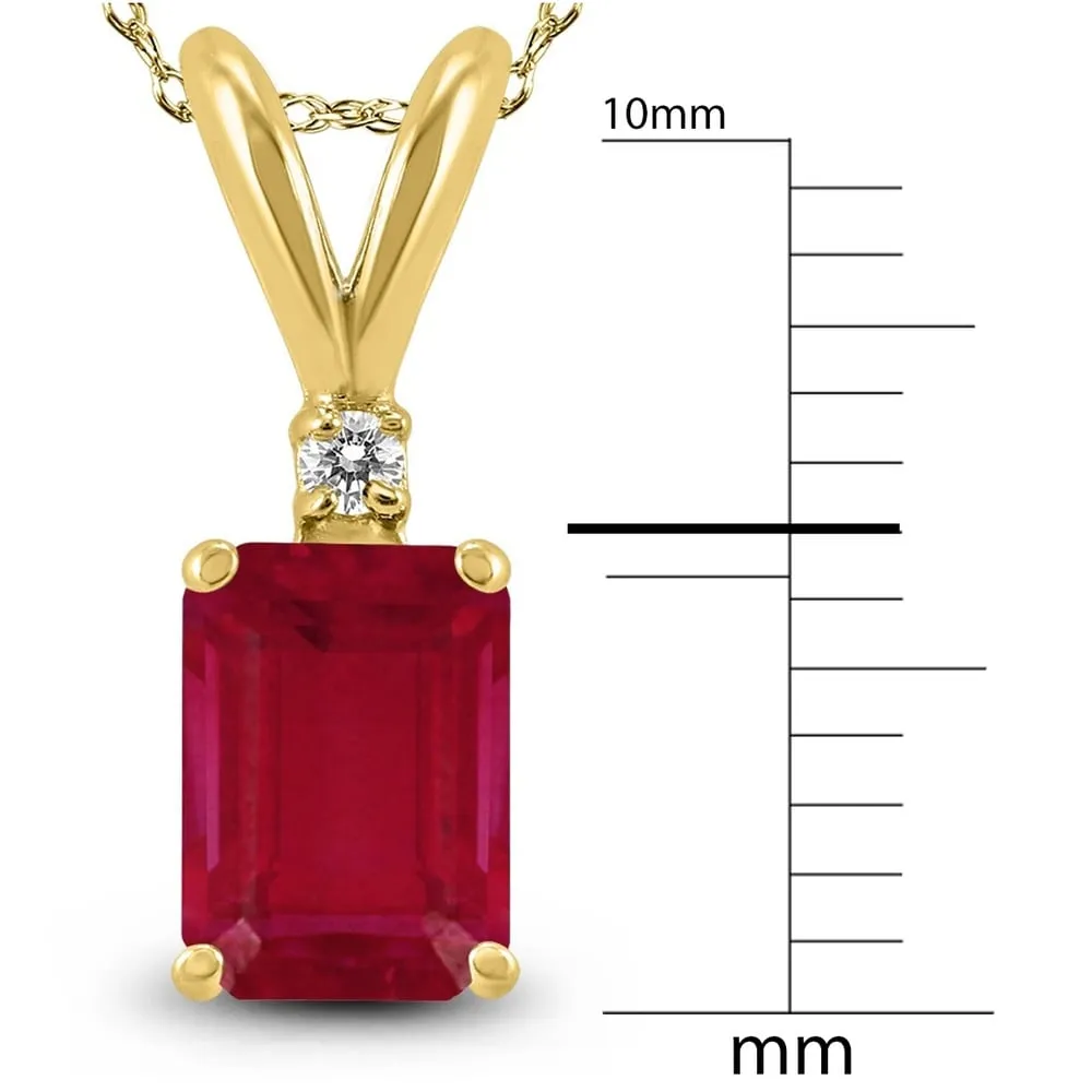14K Yellow Gold 6x4MM Emerald Shaped Ruby and Diamond Pendant sold by Zulily product image thumbnail 3
