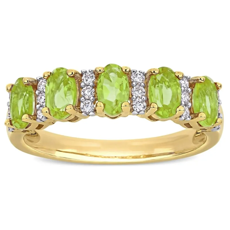 Miadora 14k Yellow Gold Oval-Cut Peridot and 1/6ct TDW Diamond Anniversary Band sold by Zulily