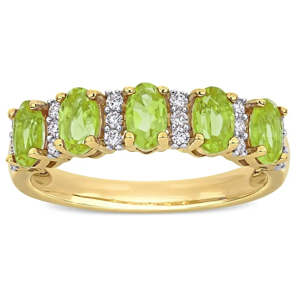 Miadora 14k Yellow Gold Oval-Cut Peridot and 1/6ct TDW Diamond Anniversary Band sold by Zulily