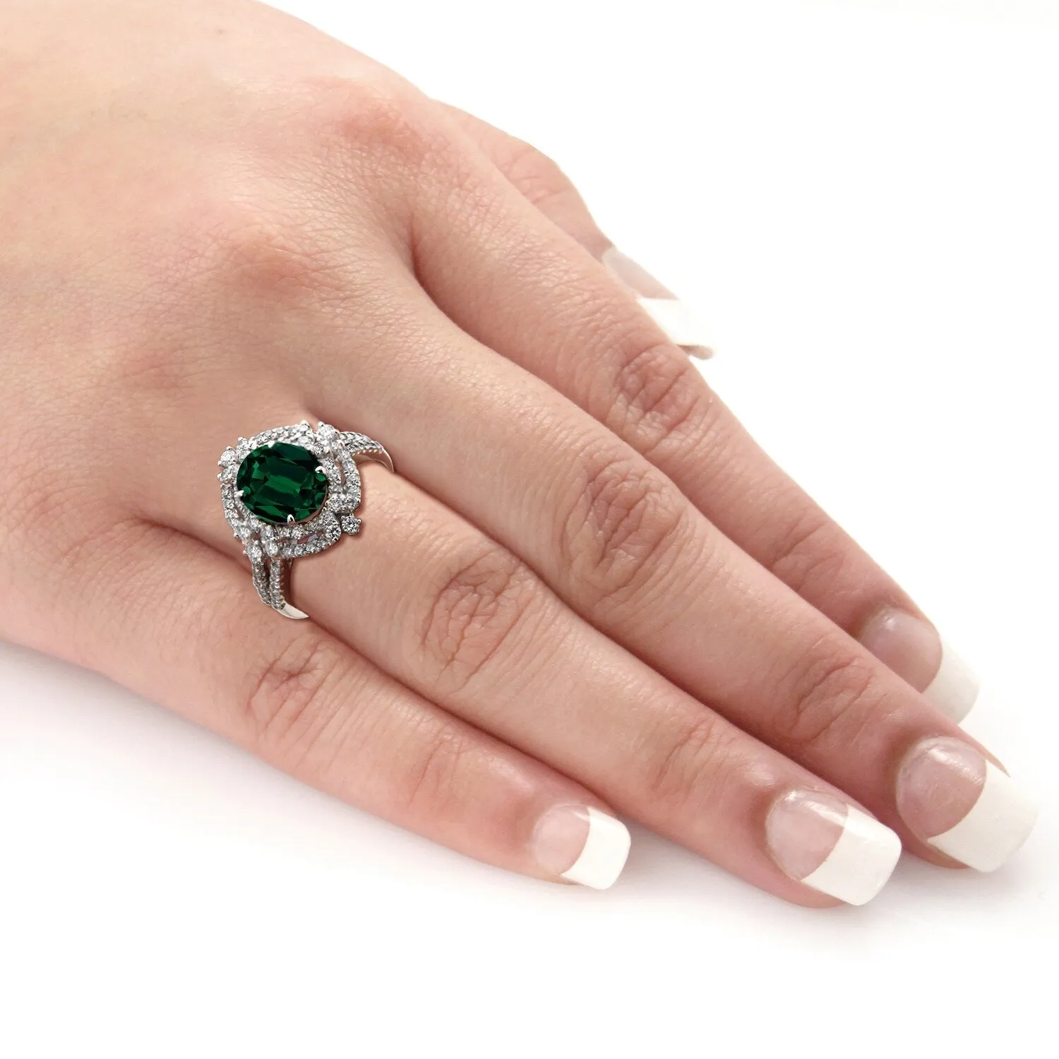 Auriya Vintage 2 1/2ct Oval Emerald Halo Diamond Ring 3/4ctw 18K Gold sold by Zulily product image thumbnail 5