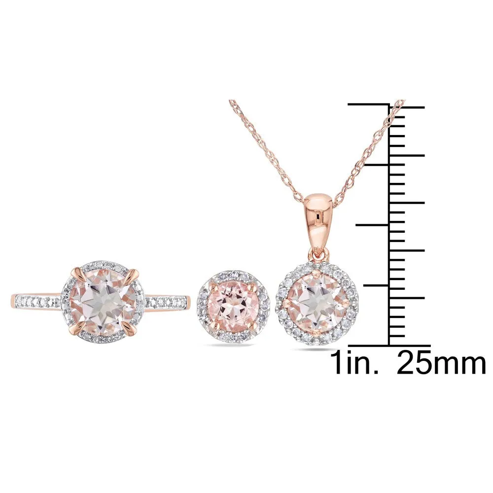 Miadora Signature Collection 10k Rose Gold Morganite and 1/5ct TDW Diamond Halo Ring, Stud Earrings, and Necklace Set sold by Zulily product image thumbnail 4