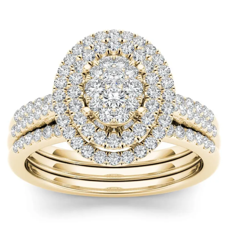 De Couer 14k Yellow Gold 5/8ct TDW Diamond Cluster Frame Bridal Set sold by Zulily