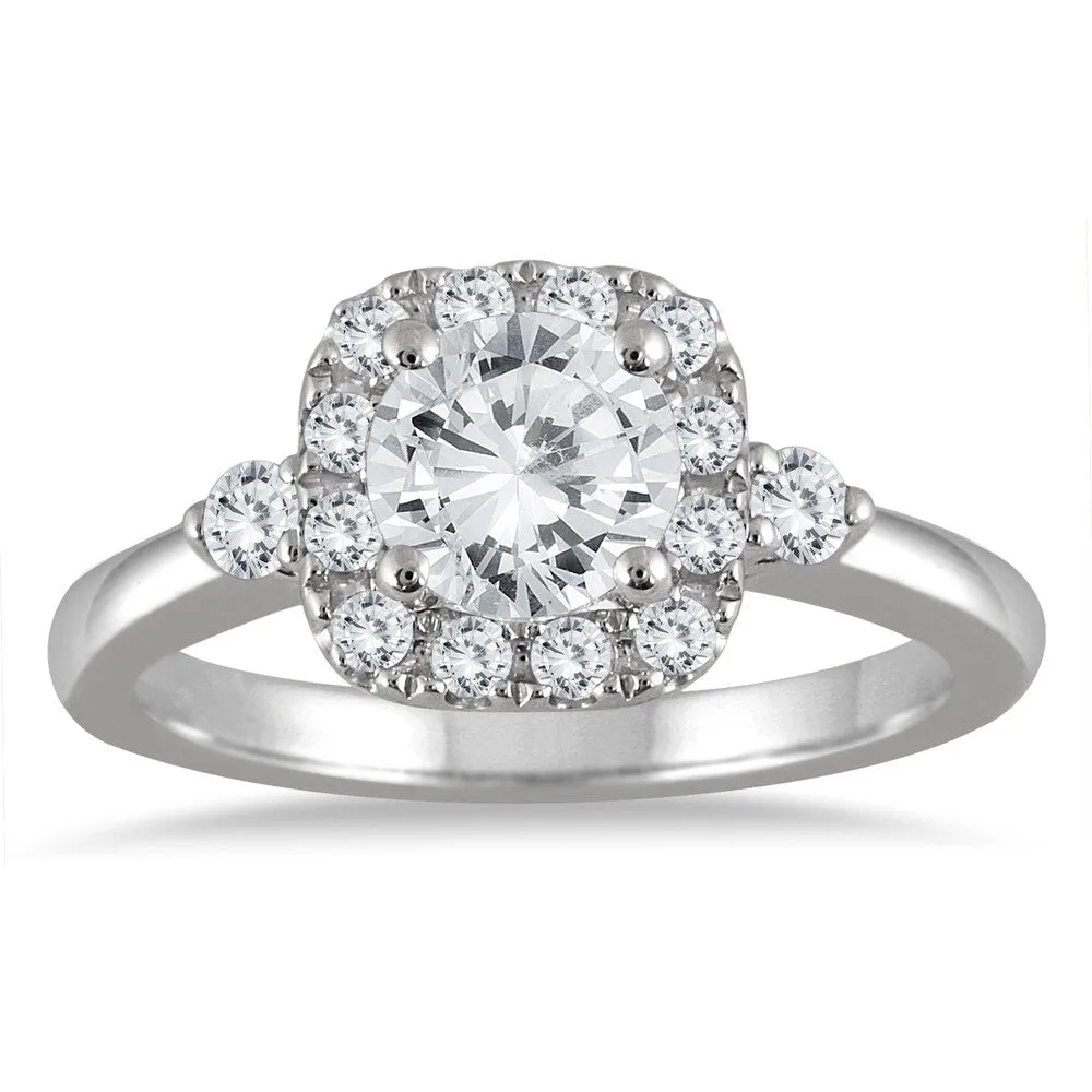 AGS Certified 1 3/8 Carat TW Diamond Halo Engagement Ring in 14K White Gold (J-K Color, I2-I3 Clarity) sold by Zulily
