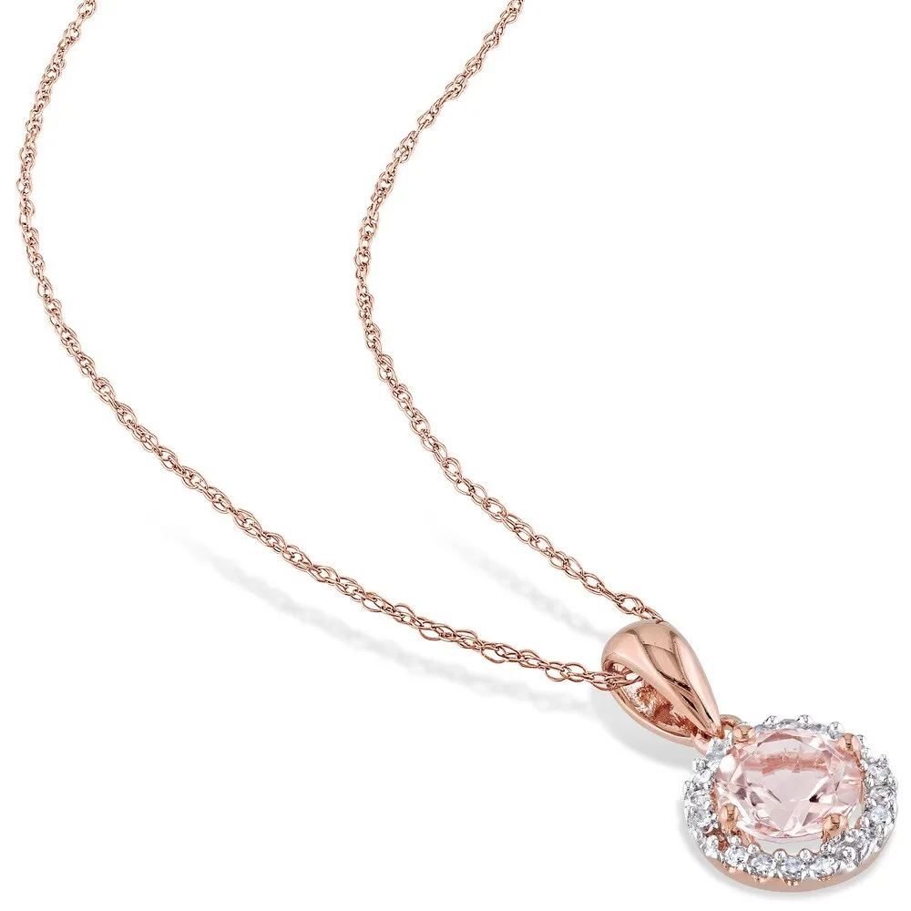 Miadora Signature Collection 10k Rose Gold Morganite and 1/5ct TDW Diamond Halo Ring, Stud Earrings, and Necklace Set sold by Zulily product image thumbnail 2