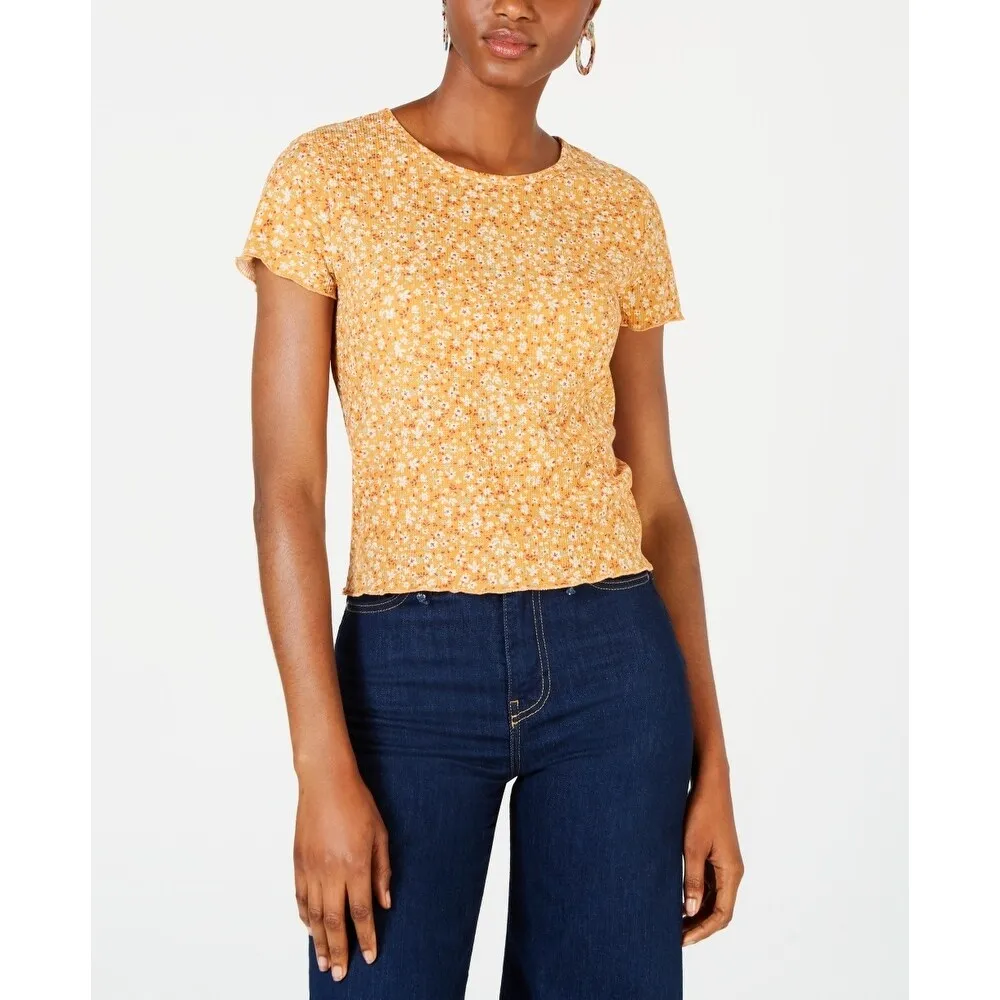 Self Esteem Women's Floral Short Sleeve Crew Neck T-Shirt Top Yellow Size Medium sold by Zulily