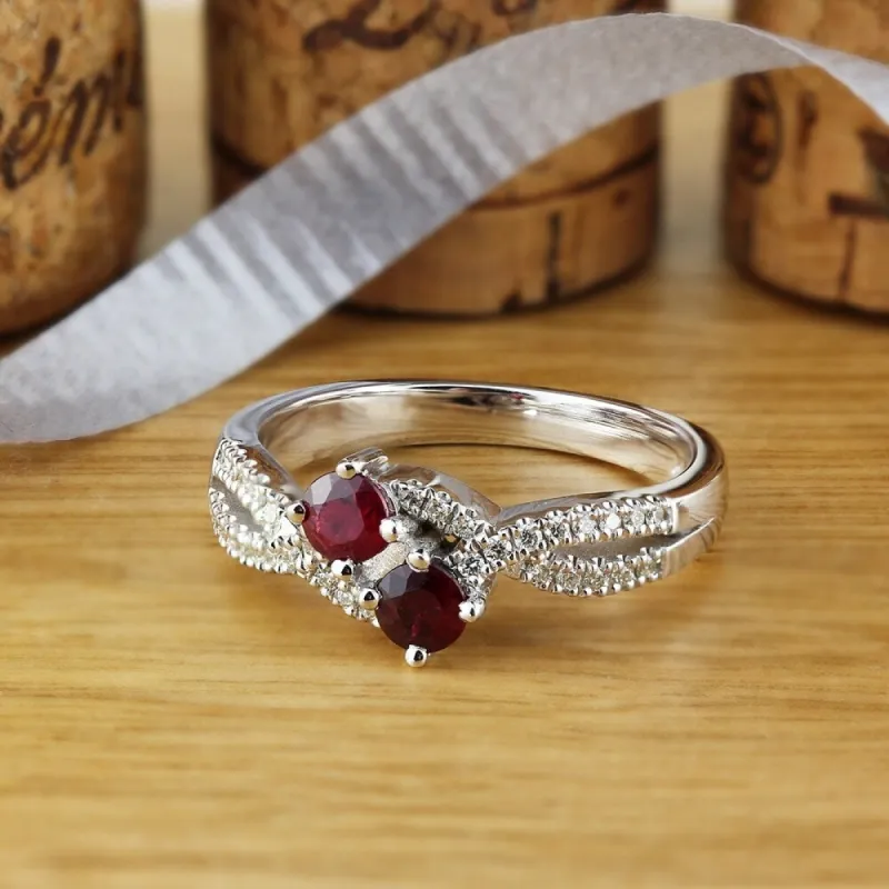 Auriya 2-Stone 1/2gtw Red Ruby Gemstone and 1/4ctw Round Diamond Engagement Ring 14k Gold sold by Zulily