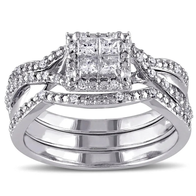 Quad Crossover Diamond Bridal Set in Sterling Silver by Miadora sold by Zulily