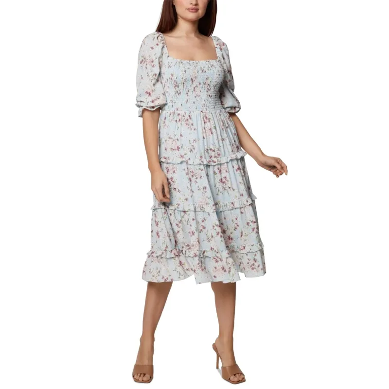 BCBGeneration Women's Smocked Ruffled Midi Dress Blue Size 6 sold by Zulily