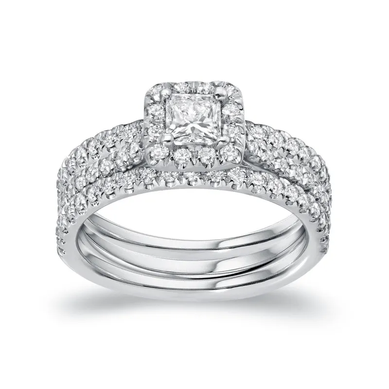 Auriya 1 1/4ctw Princess-cut Halo Diamond Engagement Ring 3pc Set 14k Gold sold by Zulily