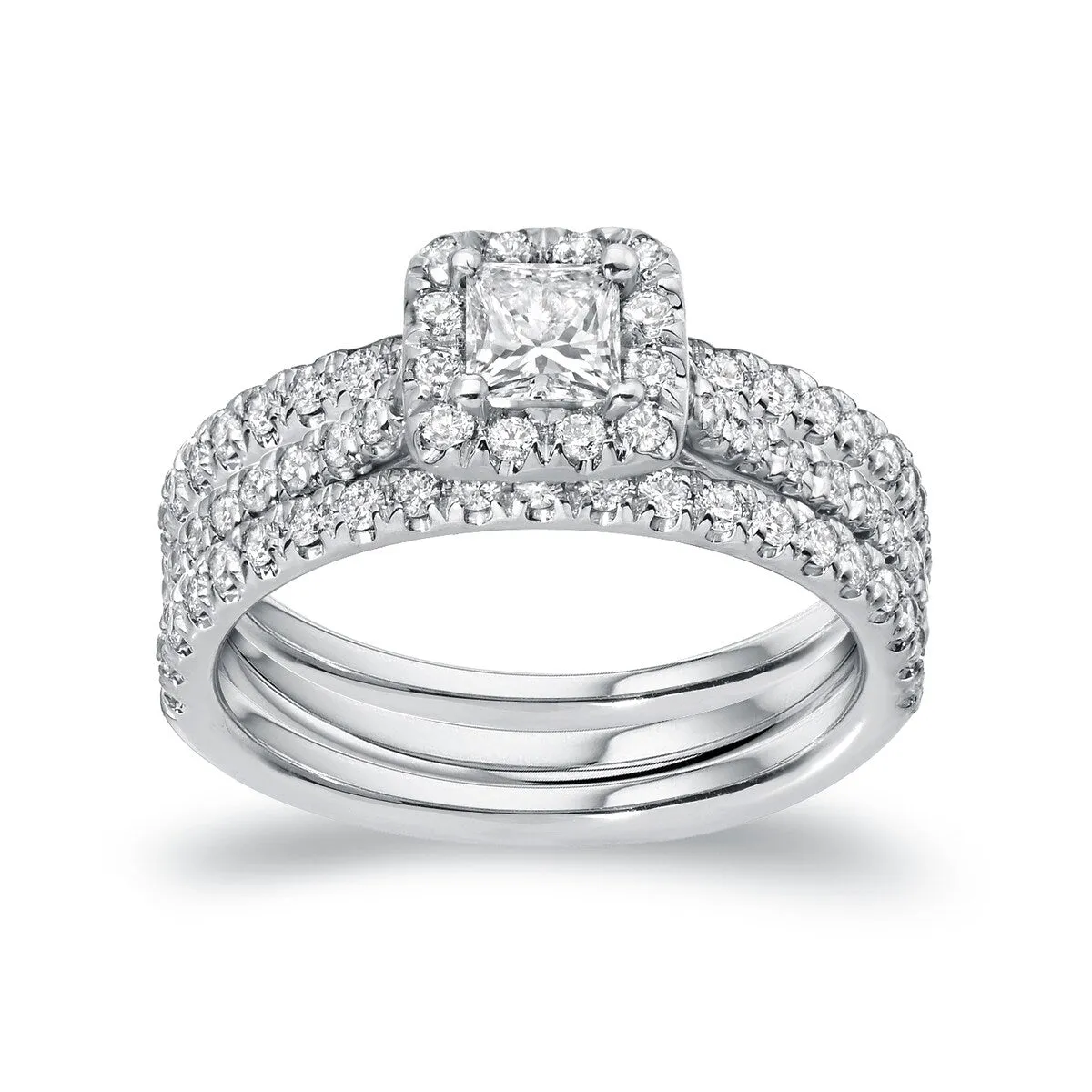 Auriya 1 1/4ctw Princess-cut Halo Diamond Engagement Ring 3pc Set 14k Gold sold by Zulily