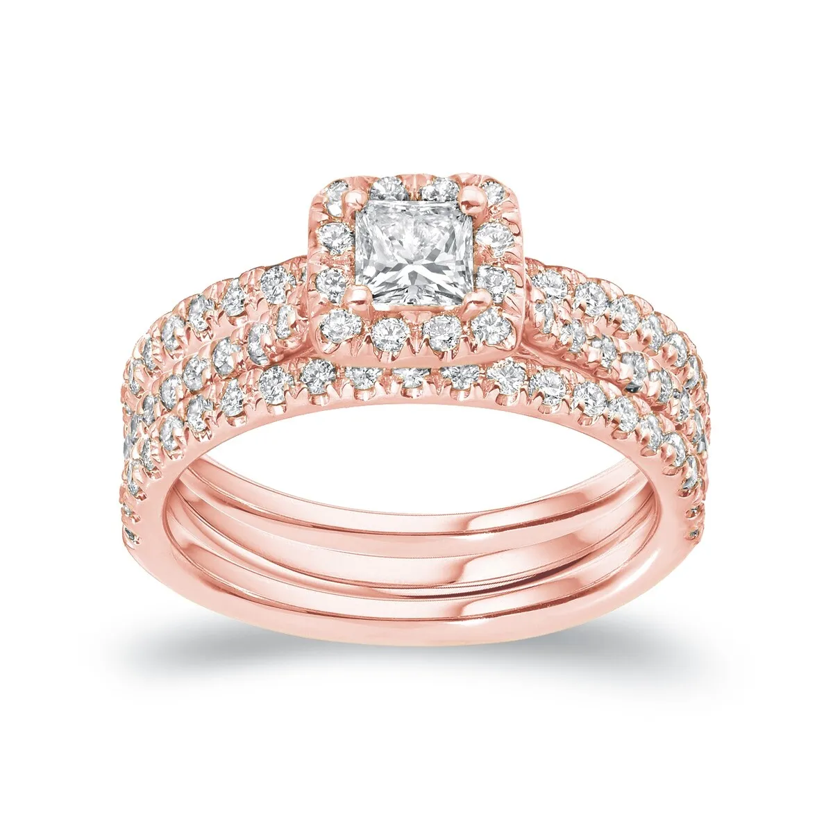 Auriya 1 1/4ctw Princess-cut Halo Diamond Engagement Ring 3pc Set 14k Gold sold by Zulily product image thumbnail 3