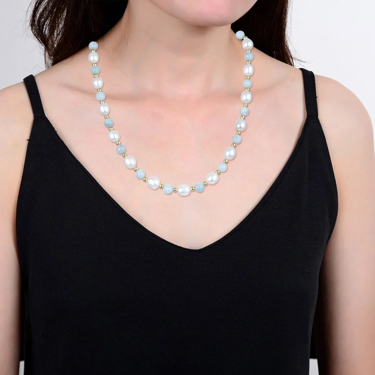 Freshwater Pearl with Aquamarine Beaded Necklace sold by Zulily product image thumbnail 4