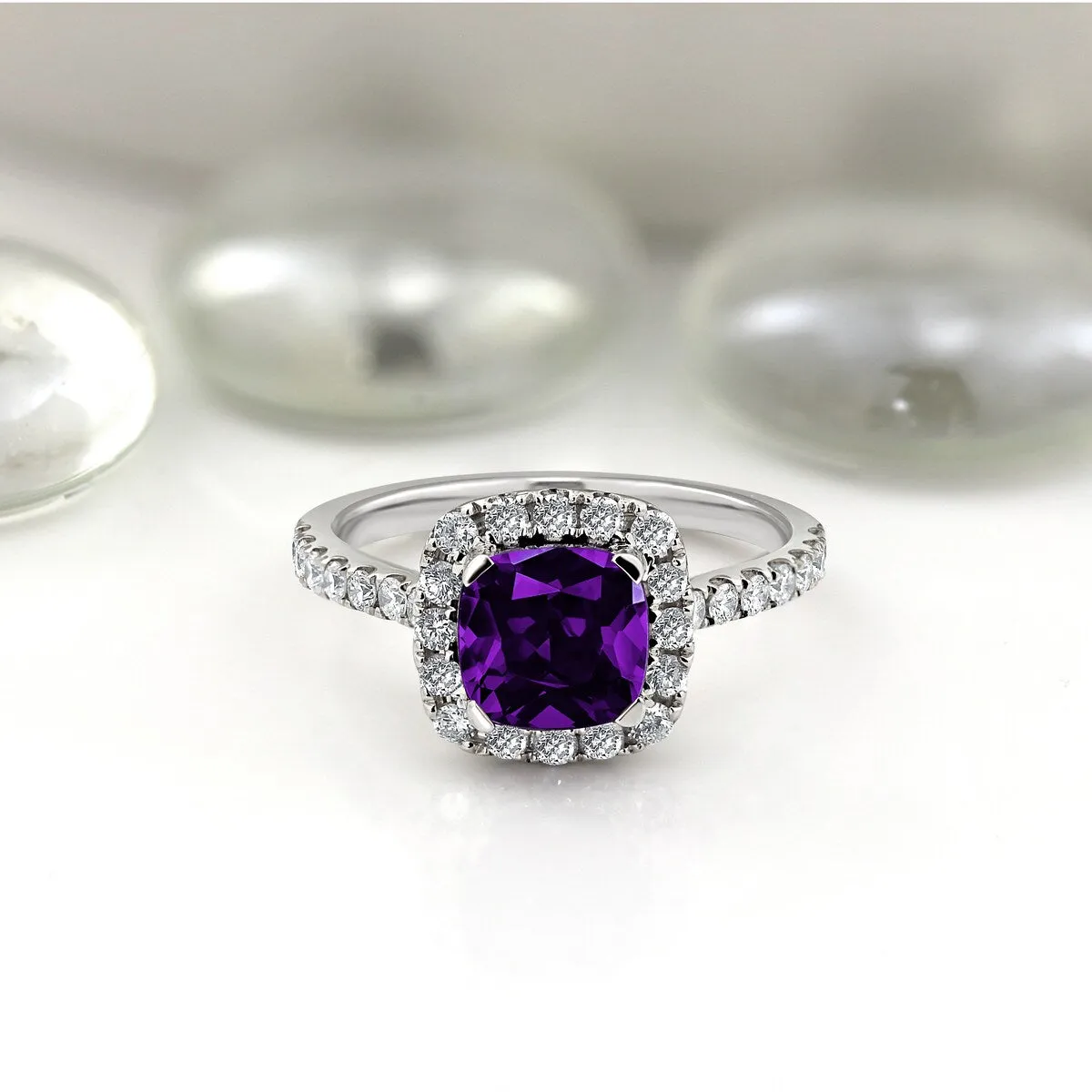 Auriya 3/4ct Cushion-cut Purple Amethyst and Halo Diamond Engagement Ring 1/2cttw 14k Gold sold by Zulily product image thumbnail 3