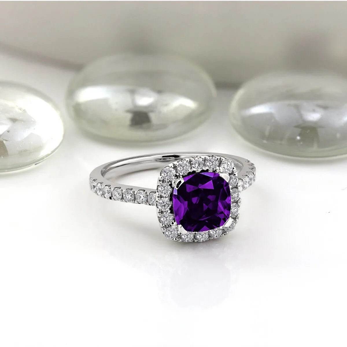 Auriya 3/4ct Cushion-cut Purple Amethyst and Halo Diamond Engagement Ring 1/2cttw 14k Gold sold by Zulily product image thumbnail 2