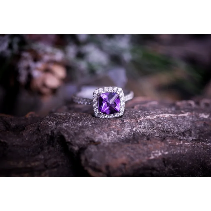 Auriya 3/4ct Cushion-cut Purple Amethyst and Halo Diamond Engagement Ring 1/2cttw 14k Gold sold by Zulily