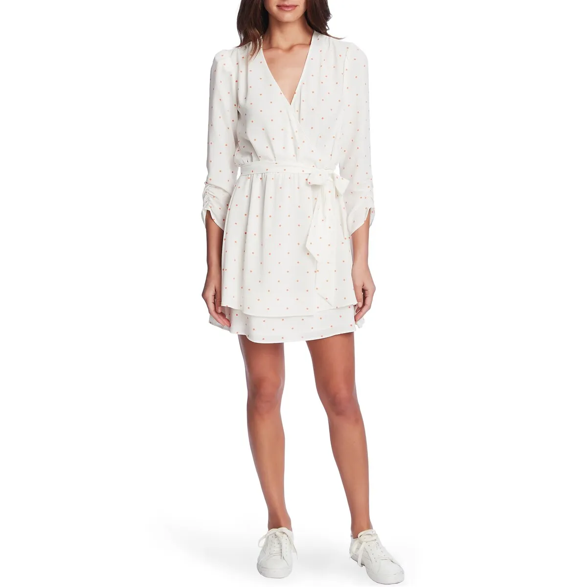 1.STATE Women's Moonlit Tie Waist Polka Dot Mini Dress White sold by Zulily product image thumbnail 3