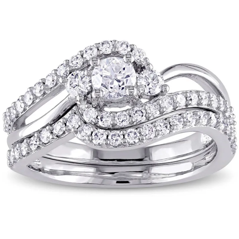 Miadora Signature Collection 14k White Gold 1ct TDW Diamond Crossover 3-Stone Bridal Ring Set sold by Zulily