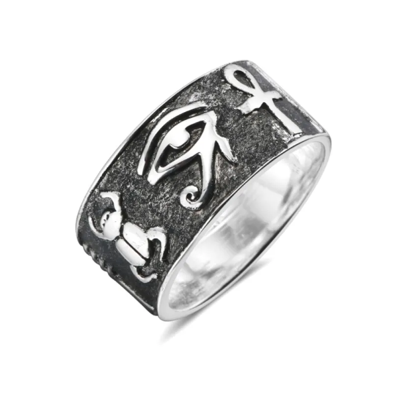 Vera & Co. Sterling Silver Carab Eye and Anhk Oxidized Ring sold by Zulily