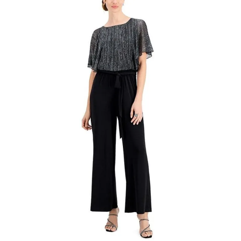 Connected Women's Flutter Sleeve Shimmering Overlay Jumpsuit Black Size 6 Petite - 6 Petite sold by Zulily