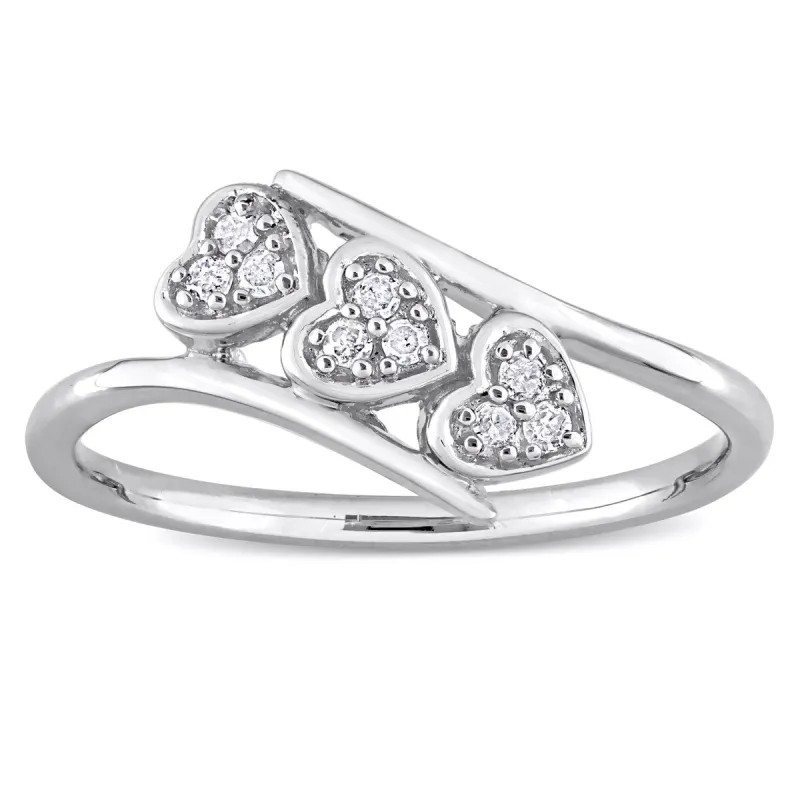 Miadora 1/10ct TDW Diamond Triple Heart Promise Ring in Sterling Silver sold by Zulily