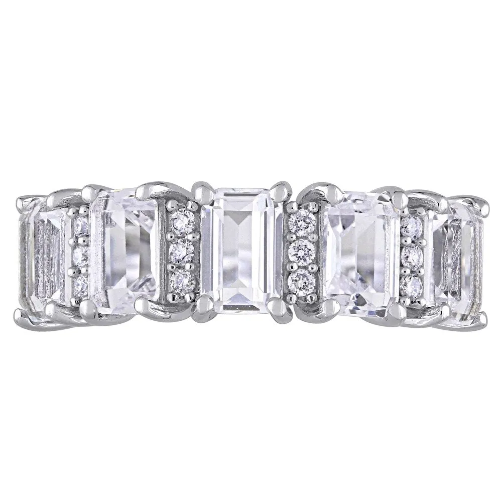 Miadora 10k White Gold Created White Sapphire and 1/10ct TDW Diamond Octagon-Cut Anniversary Band sold by Zulily product image thumbnail 5