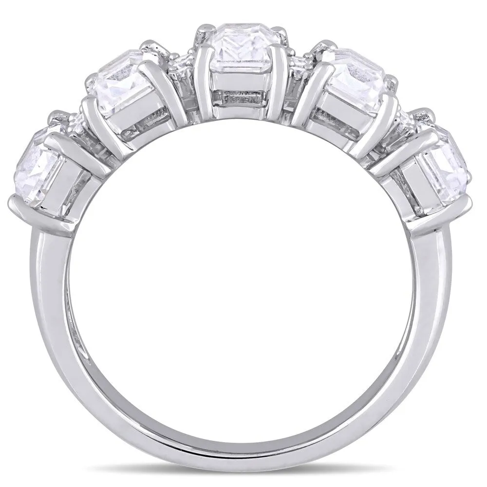 Miadora 10k White Gold Created White Sapphire and 1/10ct TDW Diamond Octagon-Cut Anniversary Band sold by Zulily product image thumbnail 4