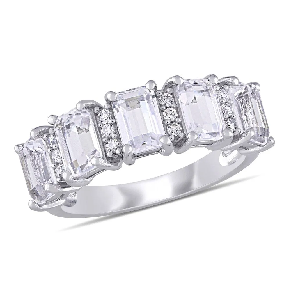 Miadora 10k White Gold Created White Sapphire and 1/10ct TDW Diamond Octagon-Cut Anniversary Band sold by Zulily product image thumbnail 2