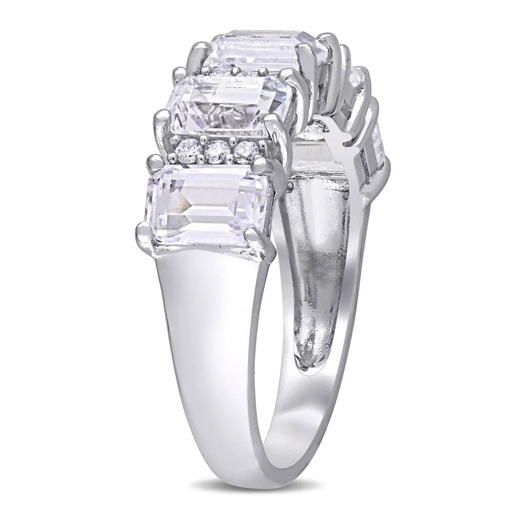 Miadora 10k White Gold Created White Sapphire and 1/10ct TDW Diamond Octagon-Cut Anniversary Band sold by Zulily product image thumbnail 3