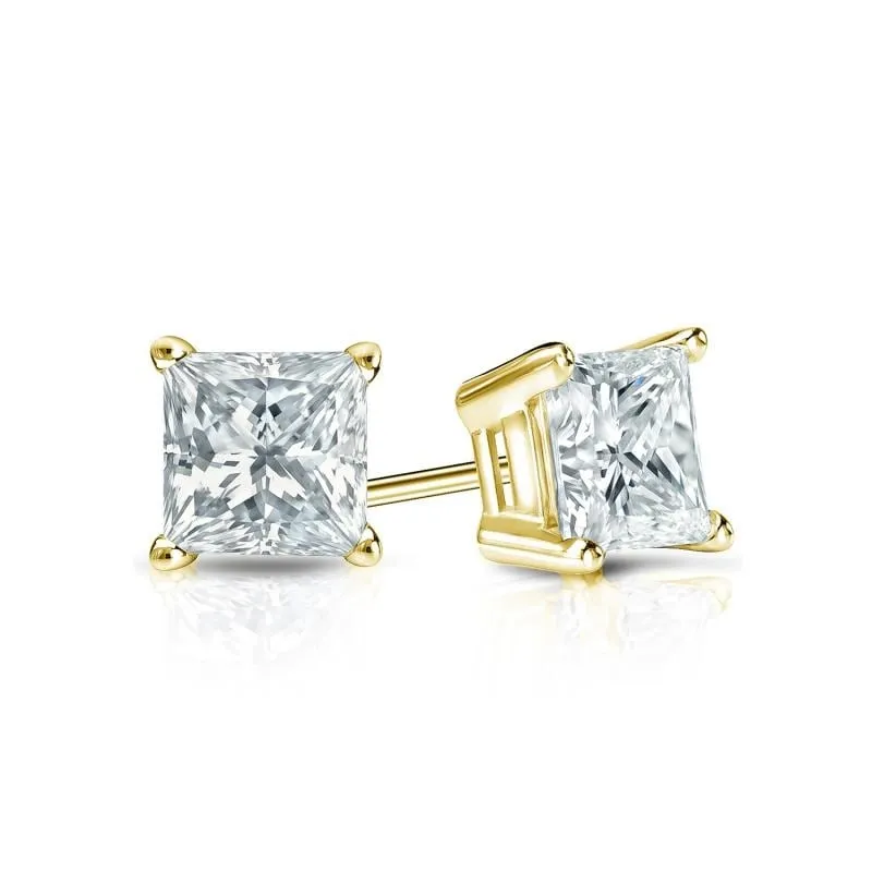 Auriya 18-karat Gold Lab Grown 0.62 carat TDW Princess Diamond Stud Earrings 4-Prong Basket Push-back sold by Zulily product image thumbnail 3