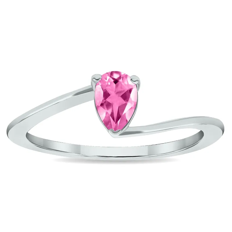 Women's Solitaire Pink Topaz Wave Ring in 10K White Gold sold by Zulily