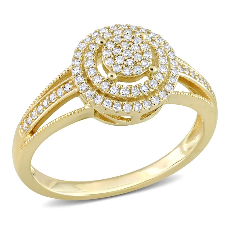 Miadora 1/4ct TDW Diamond Double Halo Cluster Ring in 10k Yellow Gold sold by Zulily