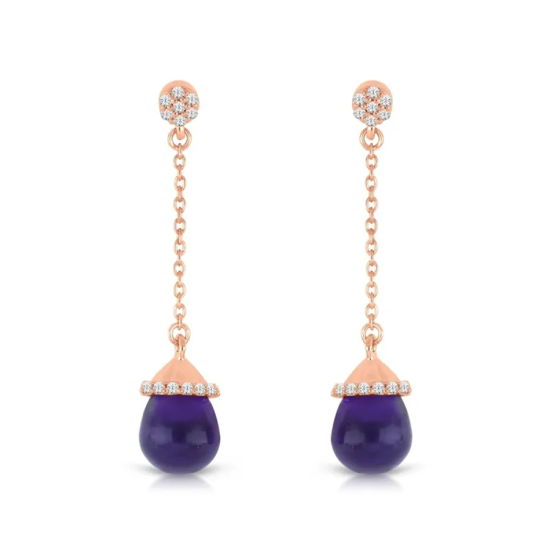 1/10ct TDW Diamond Amethyst Gemstone Dangles in 10k Rose Gold sold by Zulily